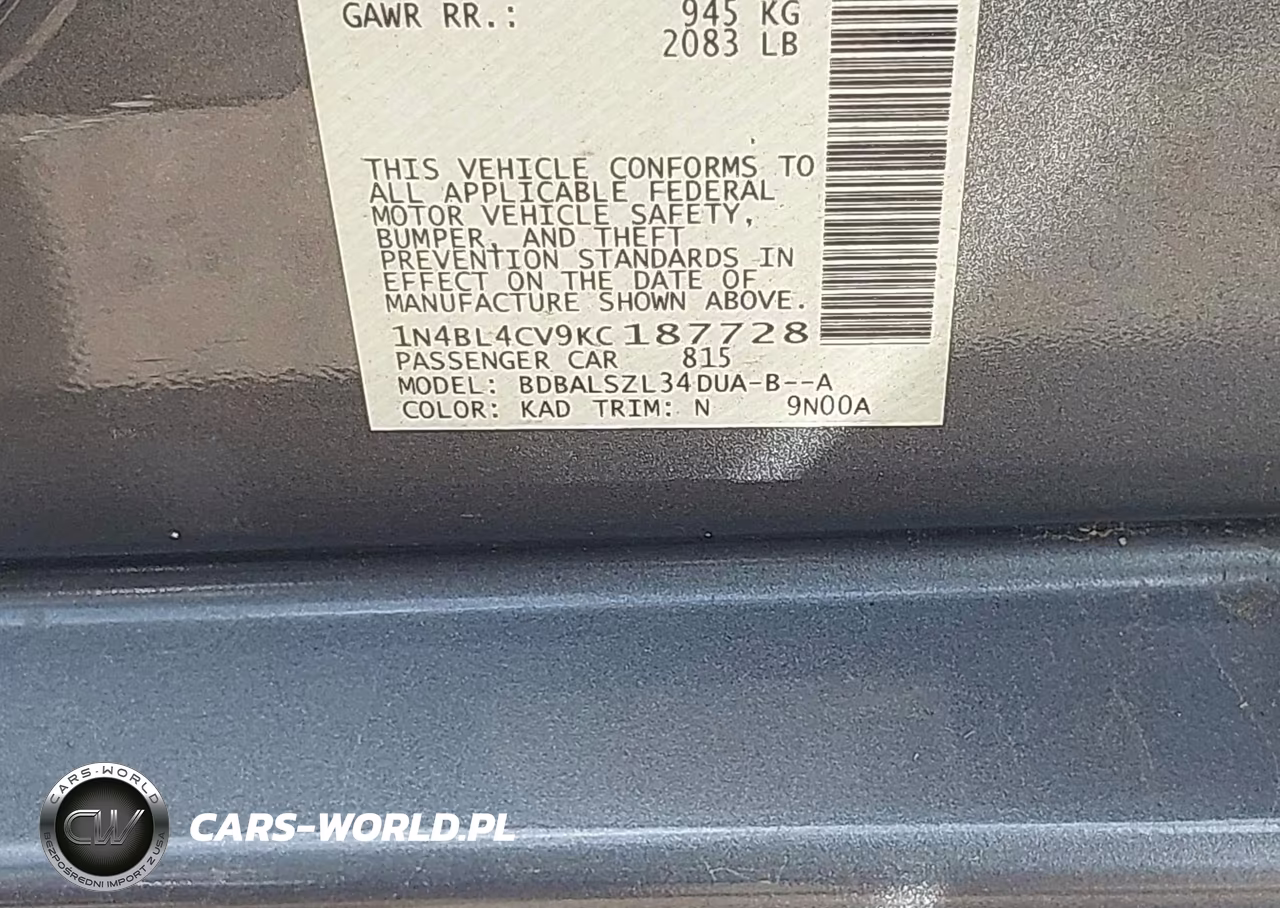2019 Nissan Altima 2.5 Sr VIN:1N4BL4CV9KC187728 - 9