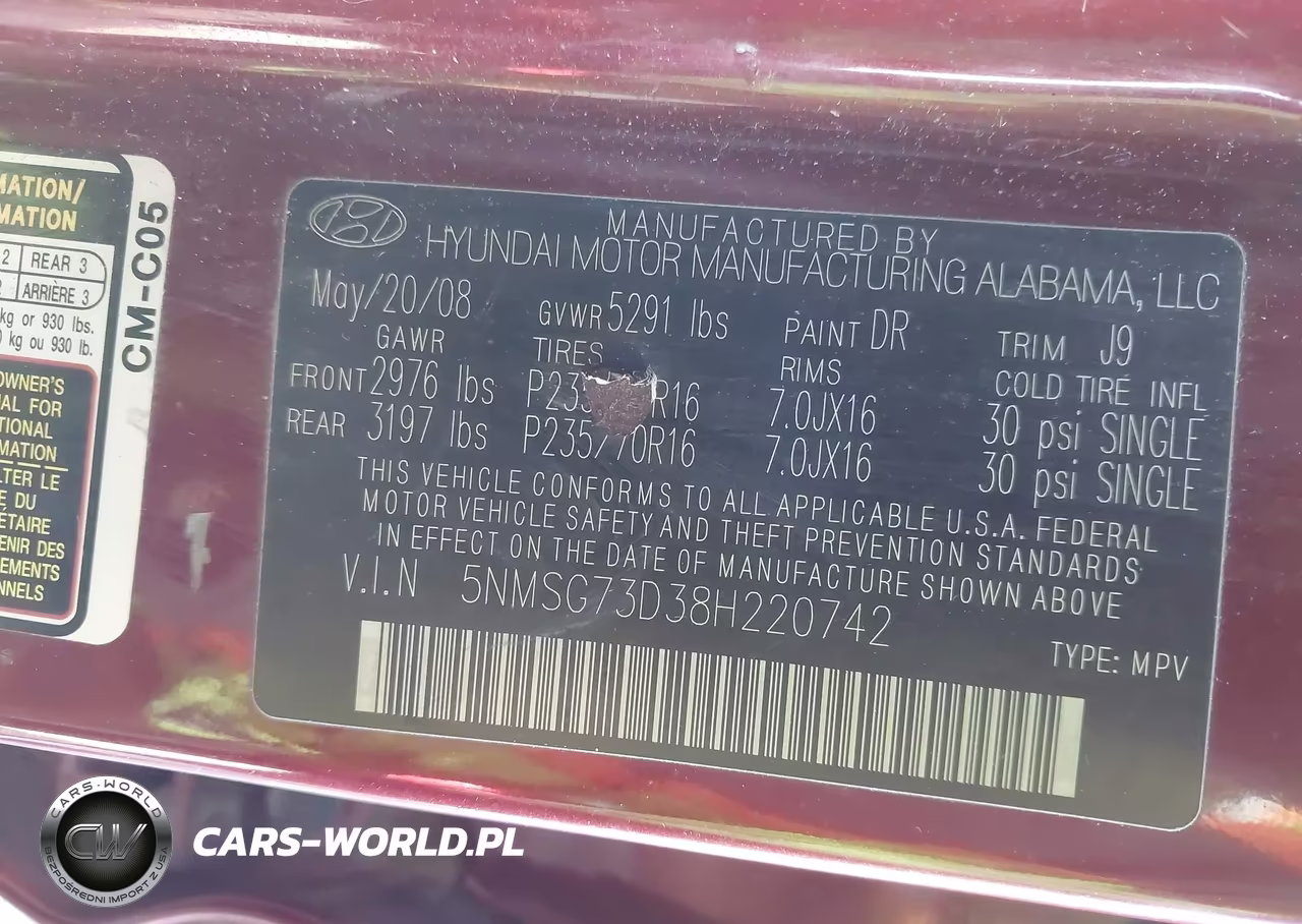 2008 Hyundai Santa Fe Gls VIN:5NMSG73D38H220742 - 9