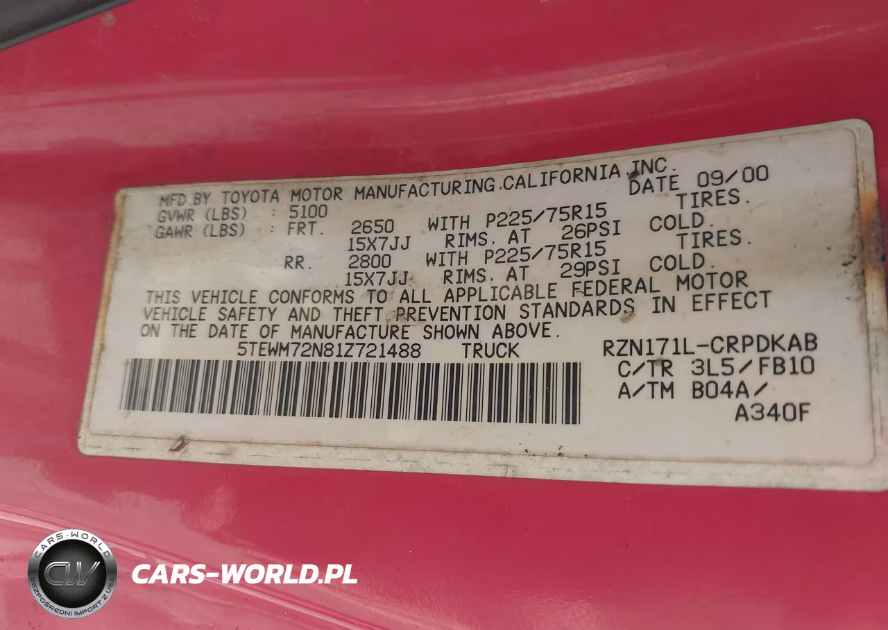 2001 Toyota Tacoma VIN:5TEWM72N81Z721488 - 9
