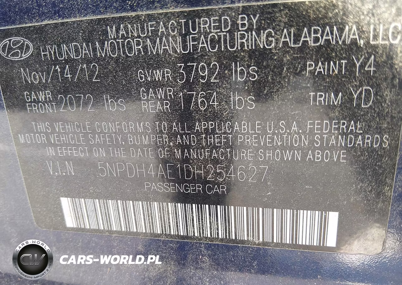 2013 Hyundai Elantra Gls VIN:5NPDH4AE1DH254627 - 9