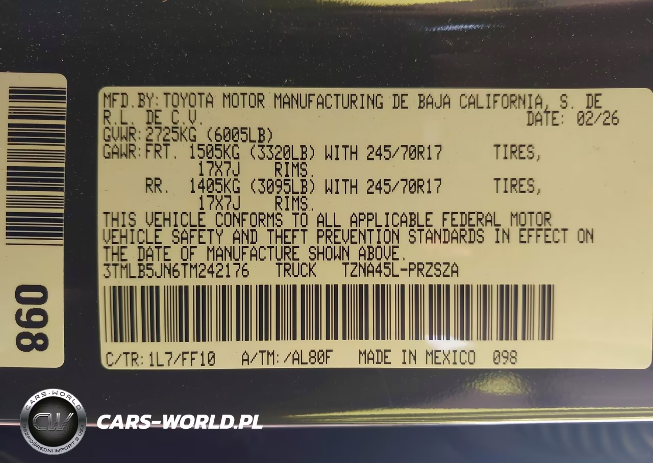 2026 Toyota Tacoma Sr5 VIN:3TMLB5JN6TM242176 - 9