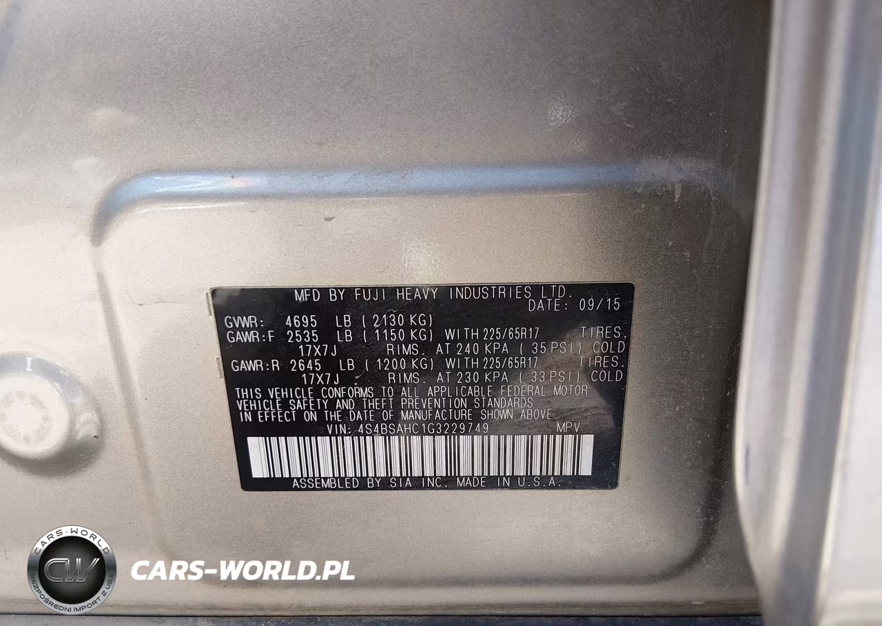 2016 Subaru Outback 2.5I Premium VIN:4S4BSAHC1G3229749 - 9