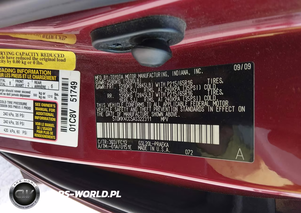 2010 Toyota Sienna Le VIN:5TDKK4CC5AS322311 - 9