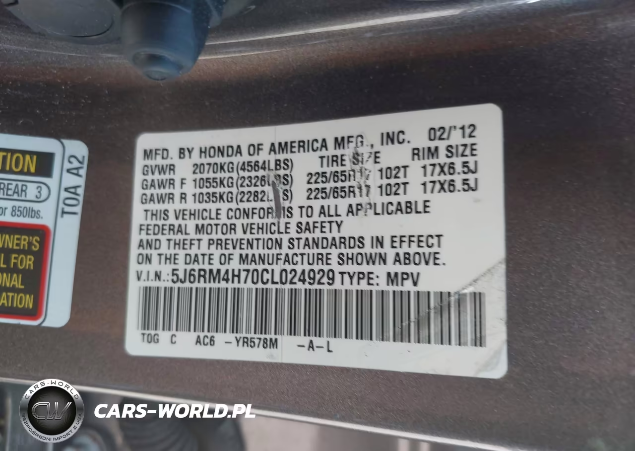 2012 Honda Cr-V Ex-L VIN:5J6RM4H70CL024929 - 9