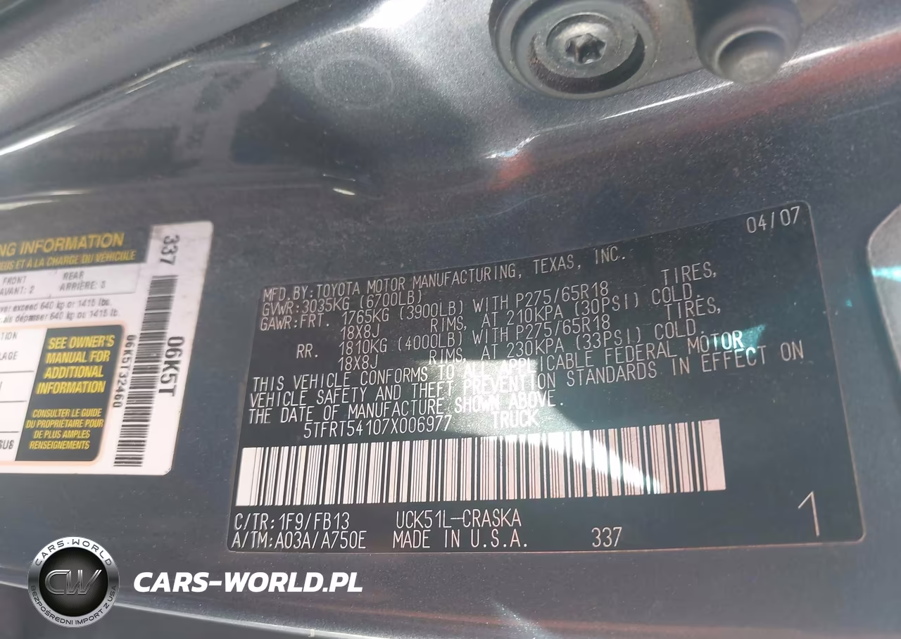 2007 Toyota Tundra Sr5 4.7L V8 VIN:5TFRT54107X006977 - 9