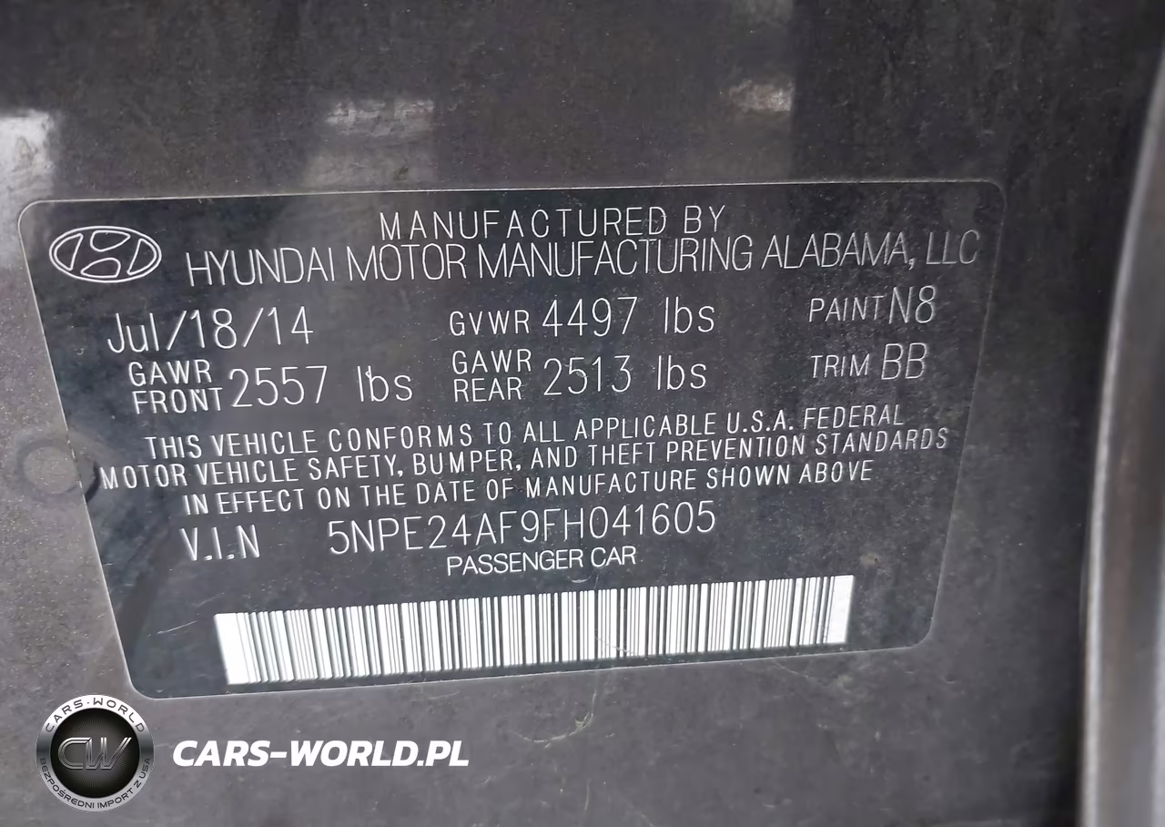 2015 Hyundai Sonata Se VIN:5NPE24AF9FH041605 - 9