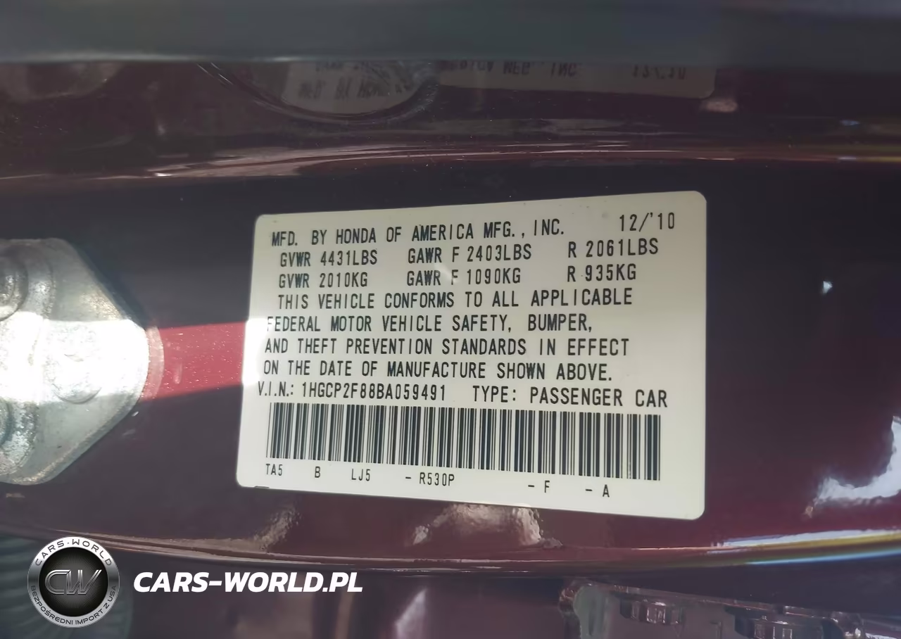 2011 Honda Accord 2.4 Ex-L VIN:1HGCP2F88BA059491 - 9