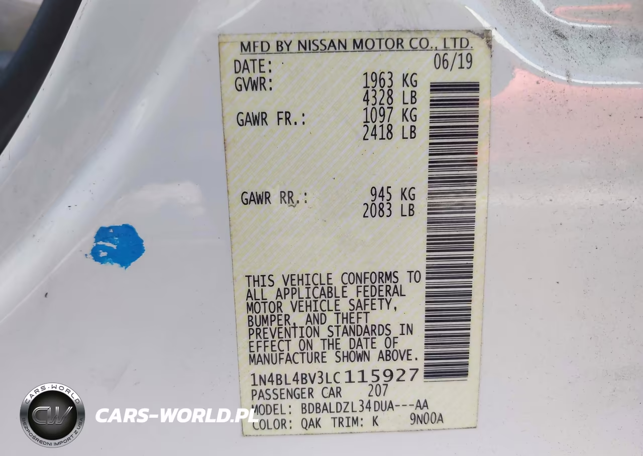 2020 Nissan Altima S Fwd VIN:1N4BL4BV3LC115927 - 9