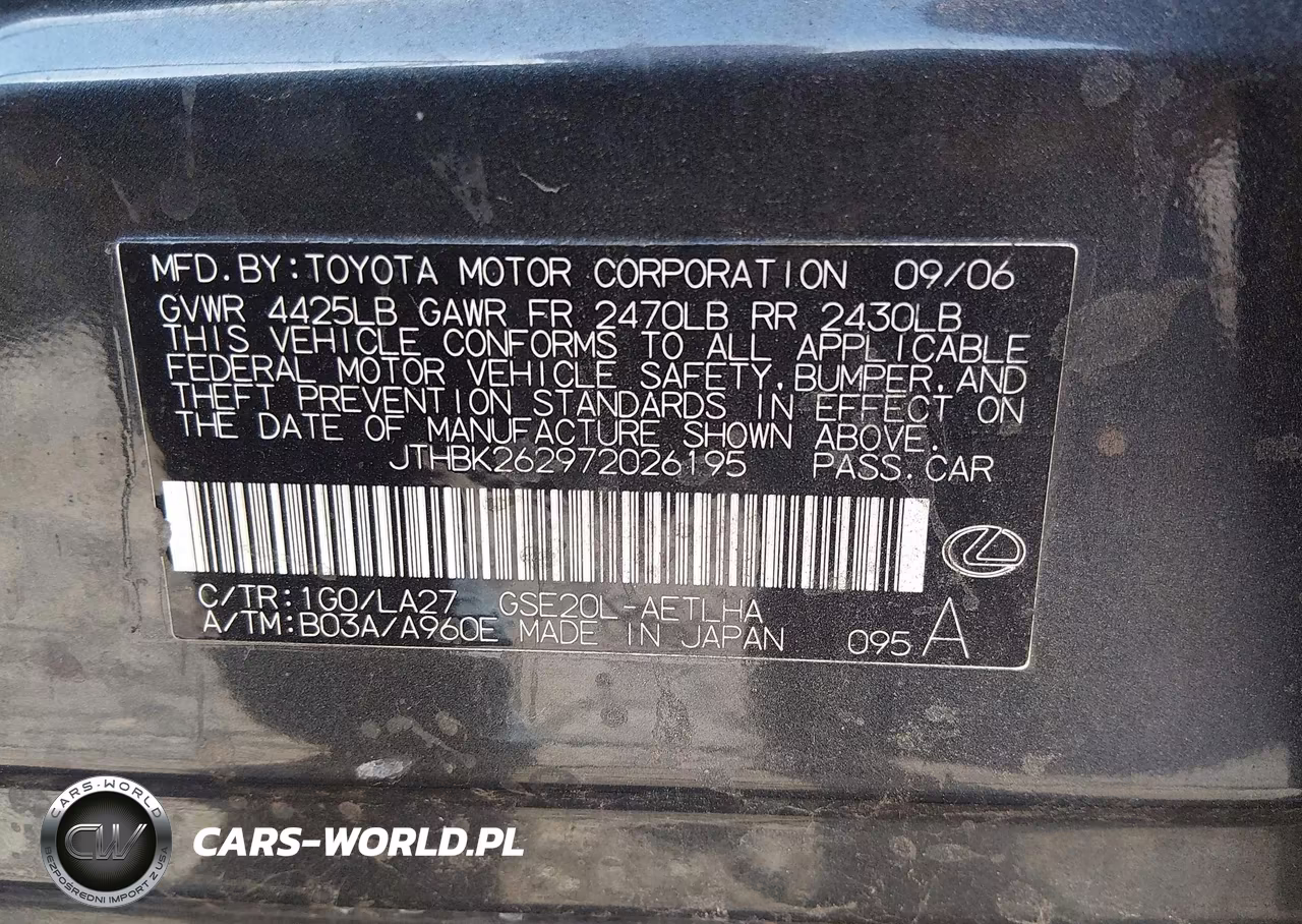 2007 Lexus Is 250 VIN:JTHBK262972026195 - 9