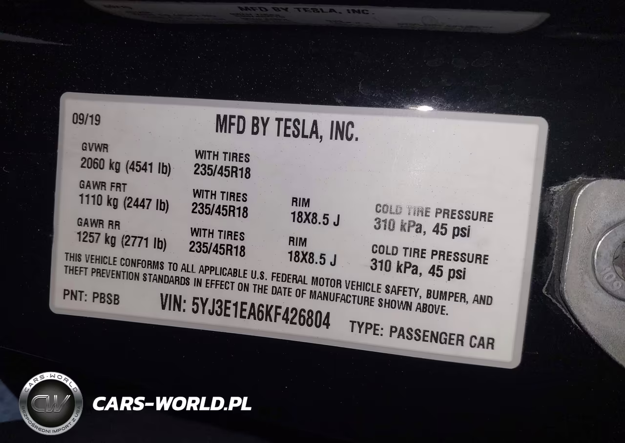2019 Tesla Model 3 Long Range-Mid Range-Standard Range-Standard Range Plus VIN:5YJ3E1EA6KF426804 - 9