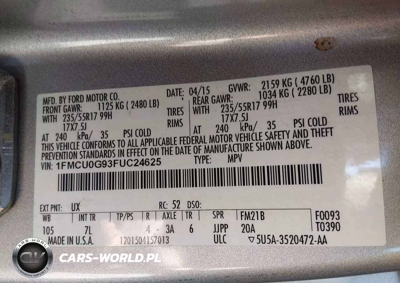2015 Ford Escape Se VIN:1FMCU0G93FUC24625 - 9