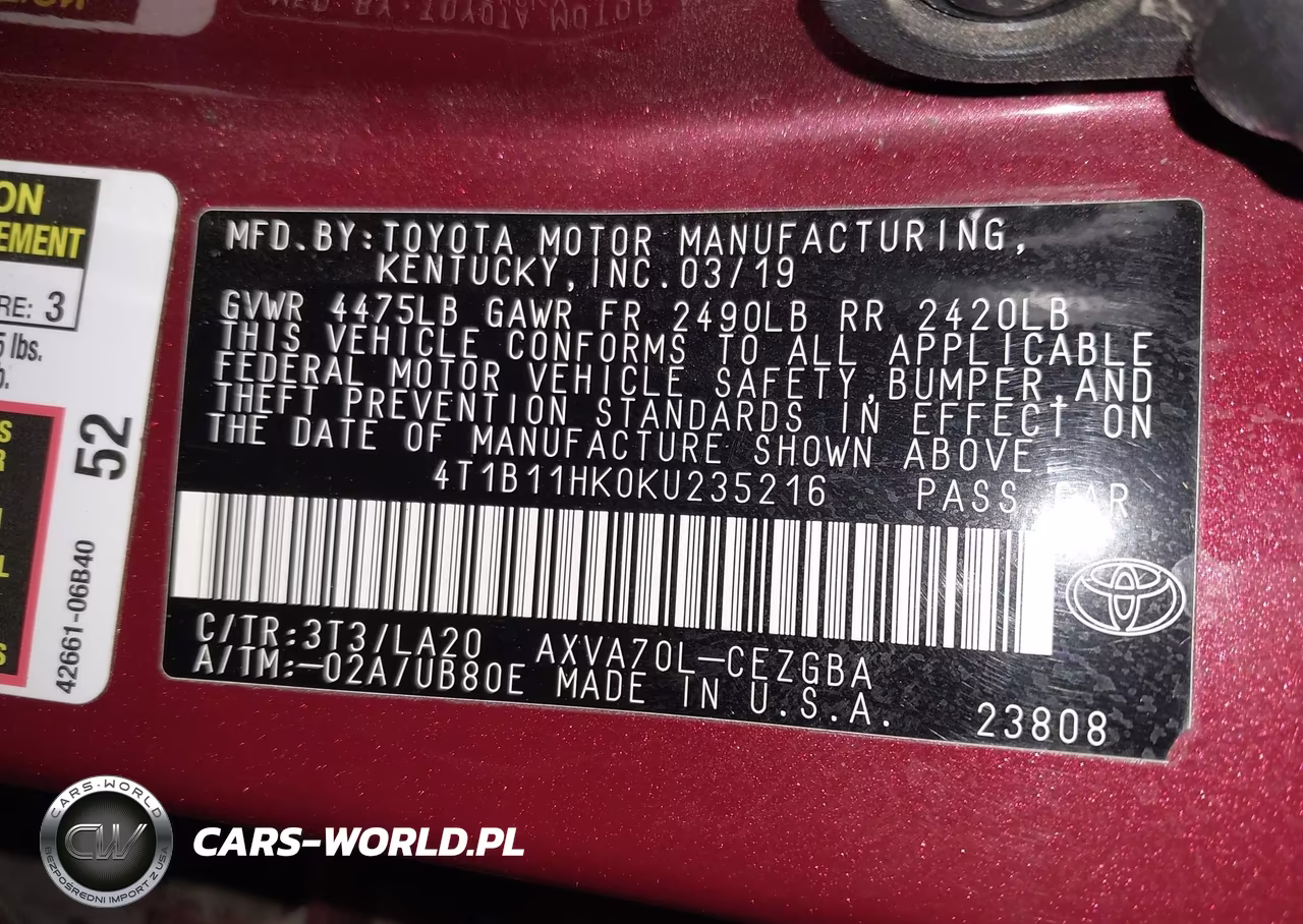2019 Toyota Camry L-Le-Xle-Se-Xse VIN:4T1B11HK0KU235216 - 9