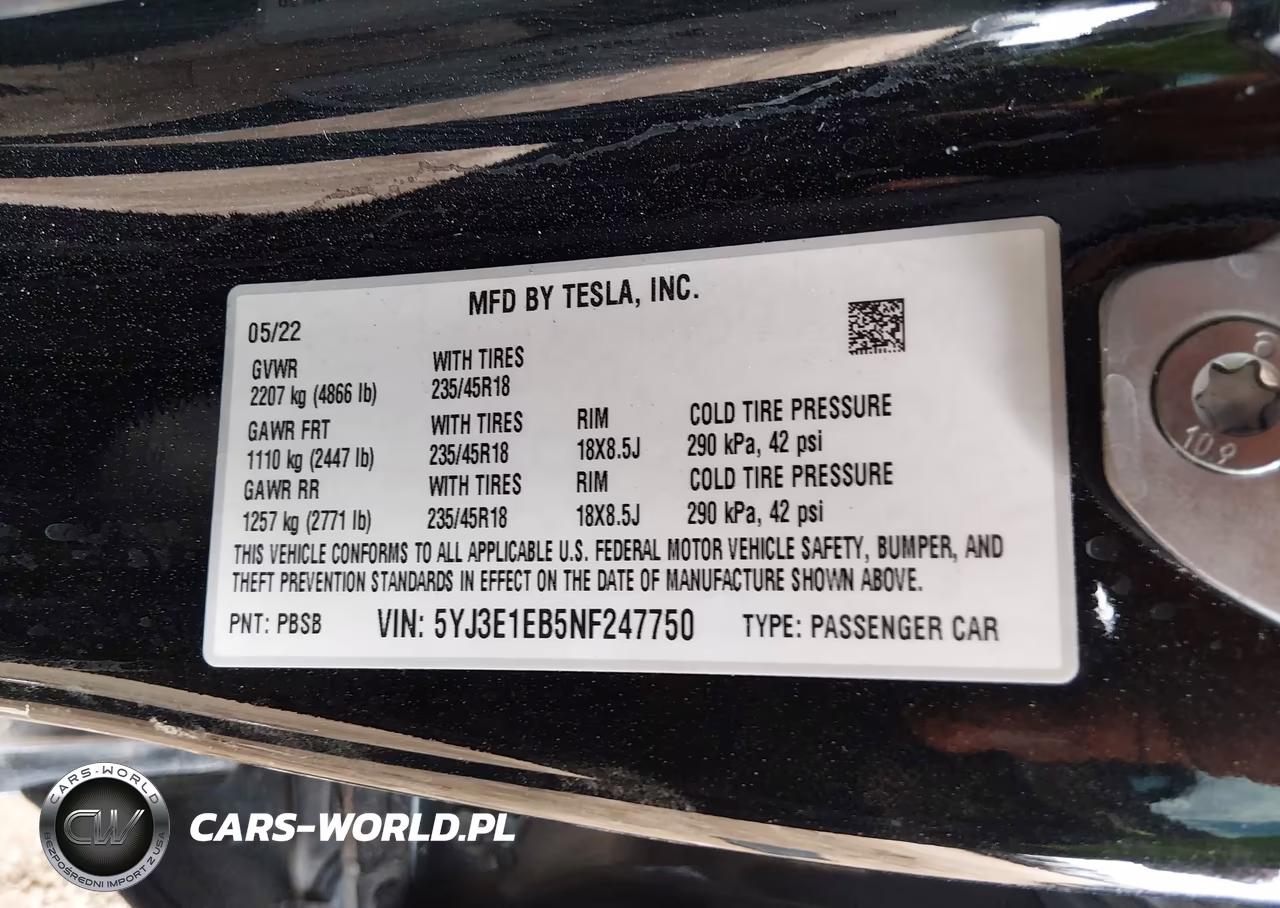 2022 Tesla Model 3 Long Range Dual Motor All-Wheel Drive VIN:5YJ3E1EB5NF247750 - 9
