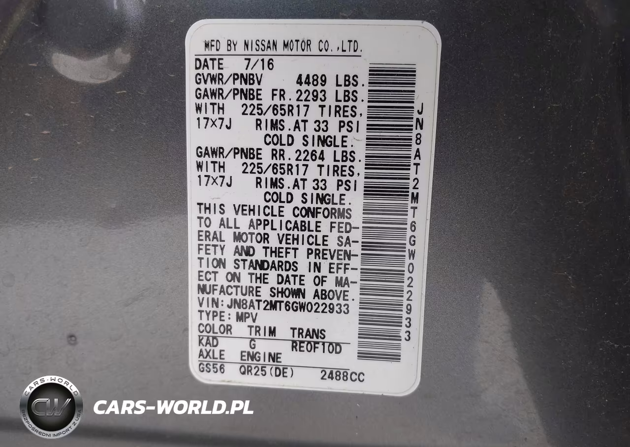 2016 Nissan Rogue S-Sl-Sv VIN:JN8AT2MT6GW022933 - 9