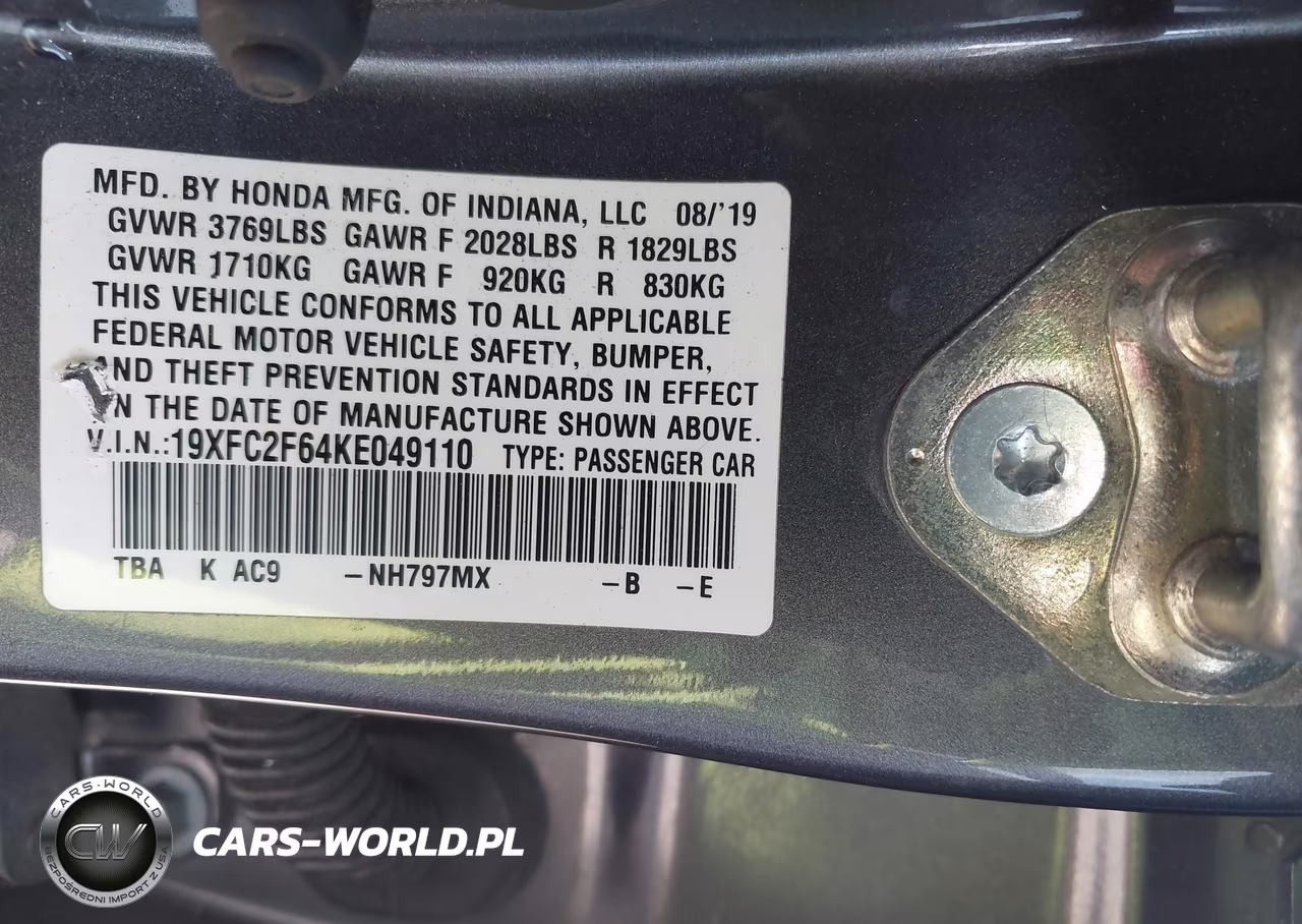 2019 Honda Civic Lx VIN:19XFC2F64KE049110 - 9