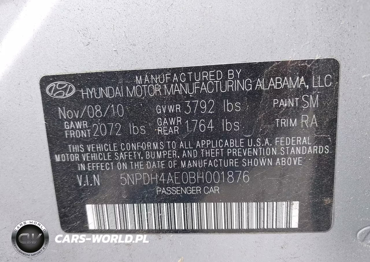 2011 Hyundai Elantra Gls VIN:5NPDH4AE0BH001876 - 9