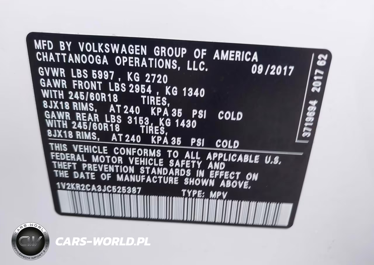 2018 Volkswagen Atlas 3.6L V6 Se VIN:1V2KR2CA3JC525387 - 9