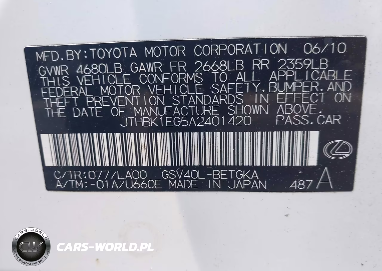 2010 Lexus Es 350 VIN:JTHBK1EG5A2401420 - 9