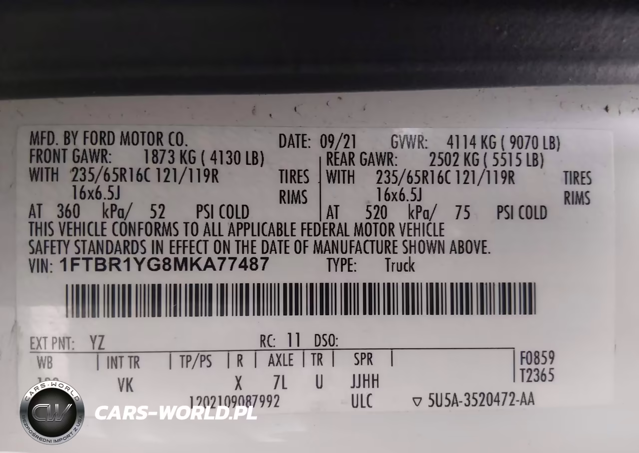 2021 Ford Transit-250 VIN:1FTBR1YG8MKA77487 - 9