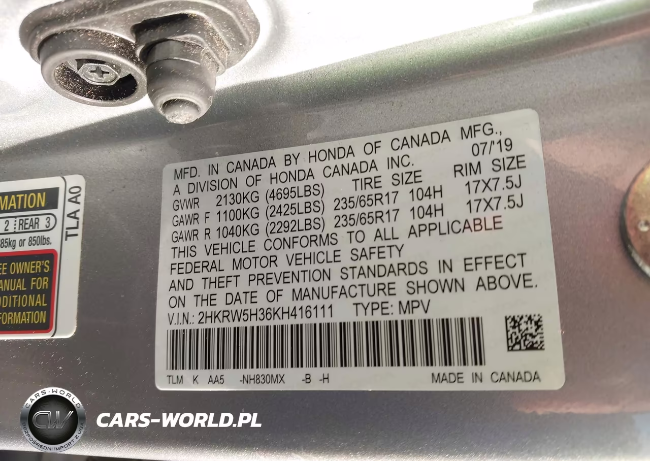 2019 Honda Cr-V Lx VIN:2HKRW5H36KH416111 - 9