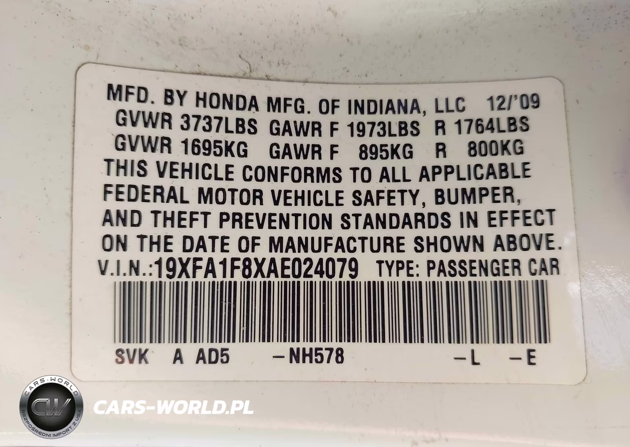 2010 Honda Civic Ex VIN:19XFA1F8XAE024079 - 9