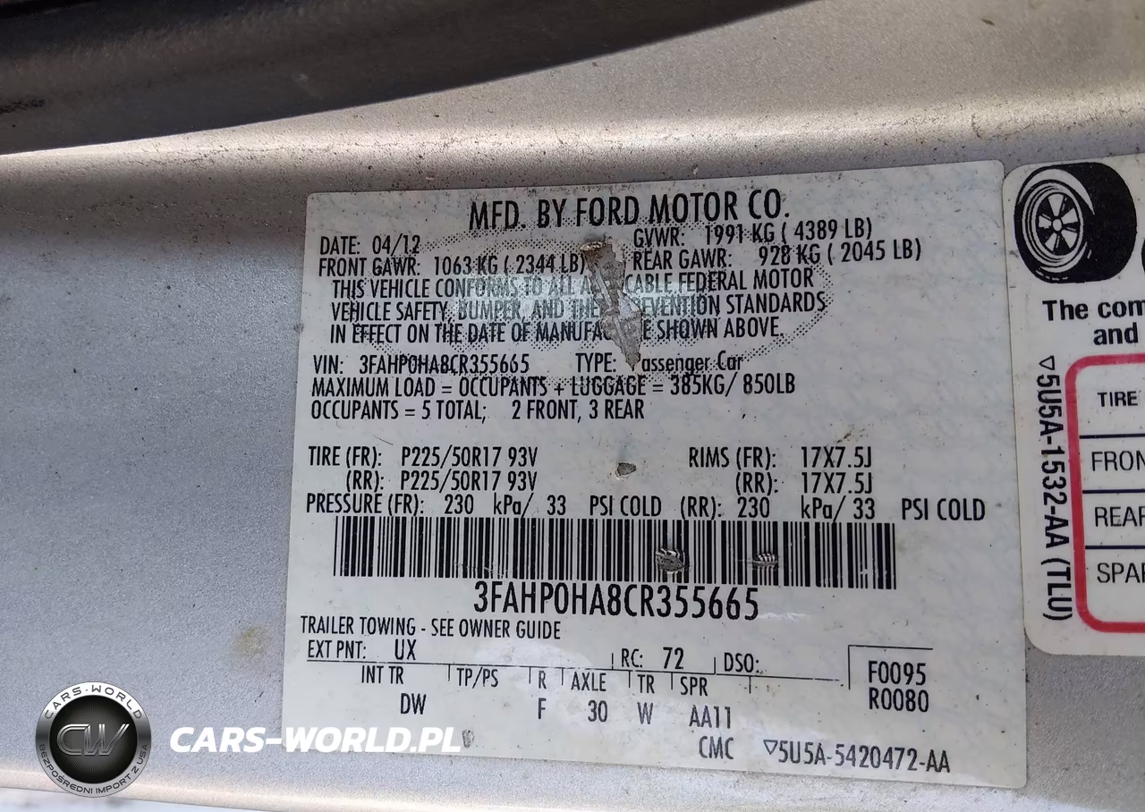 2012 Ford Fusion Se VIN:3FAHP0HA8CR355665 - 9