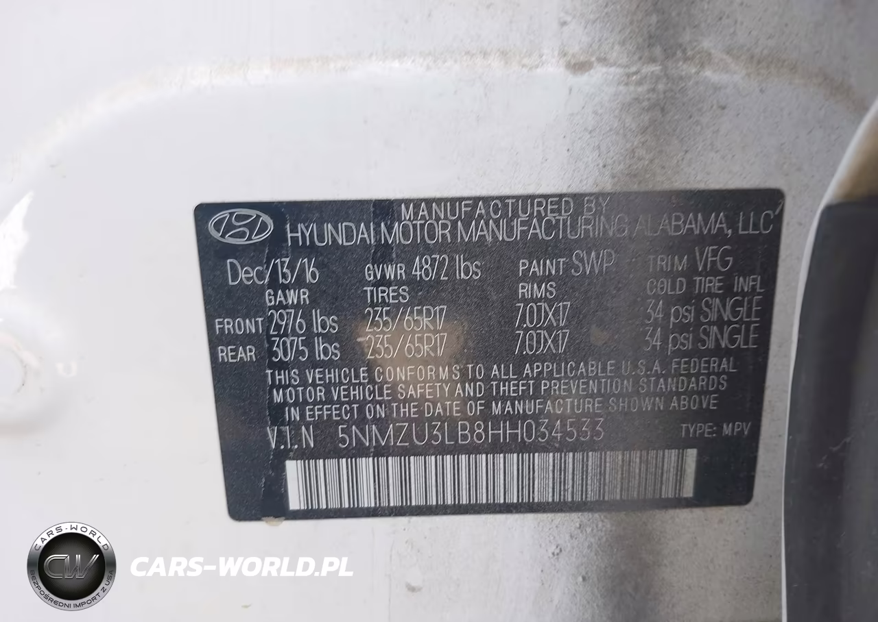 2017 Hyundai Santa Fe Sport 2.4L VIN:5NMZU3LB8HH034533 - 9