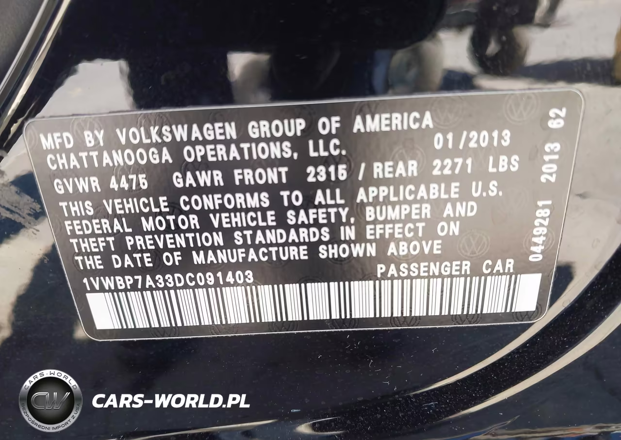 2013 Volkswagen Passat 2.5L Se VIN:1VWBP7A33DC091403 - 9