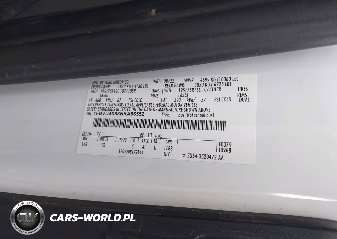 2022 Ford Transit-350 Passenger Van Xl VIN:1FBVU4X88NKA66552 - 8