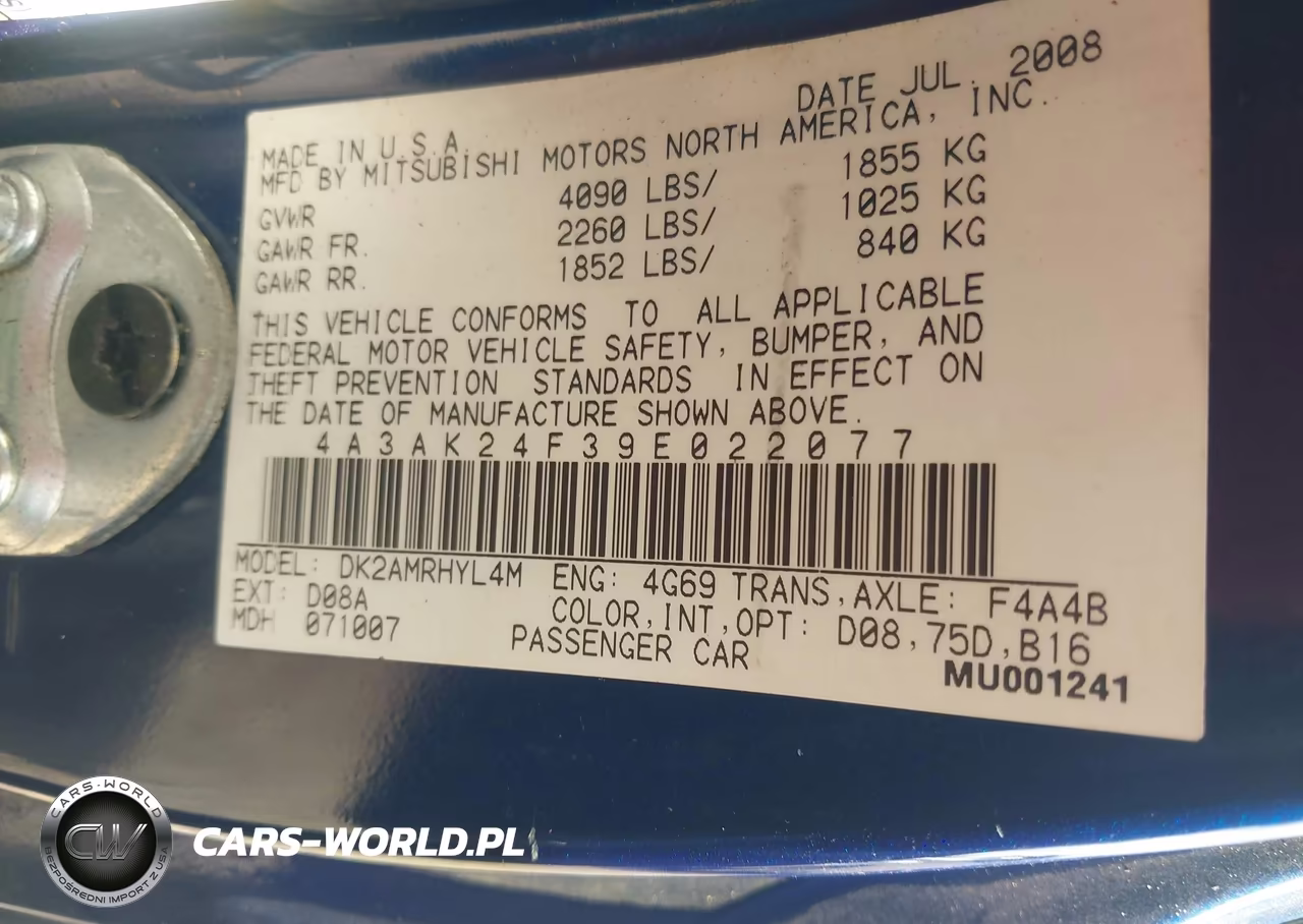 2009 Mitsubishi Eclipse Gs VIN:4A3AK24F39E022077 - 9
