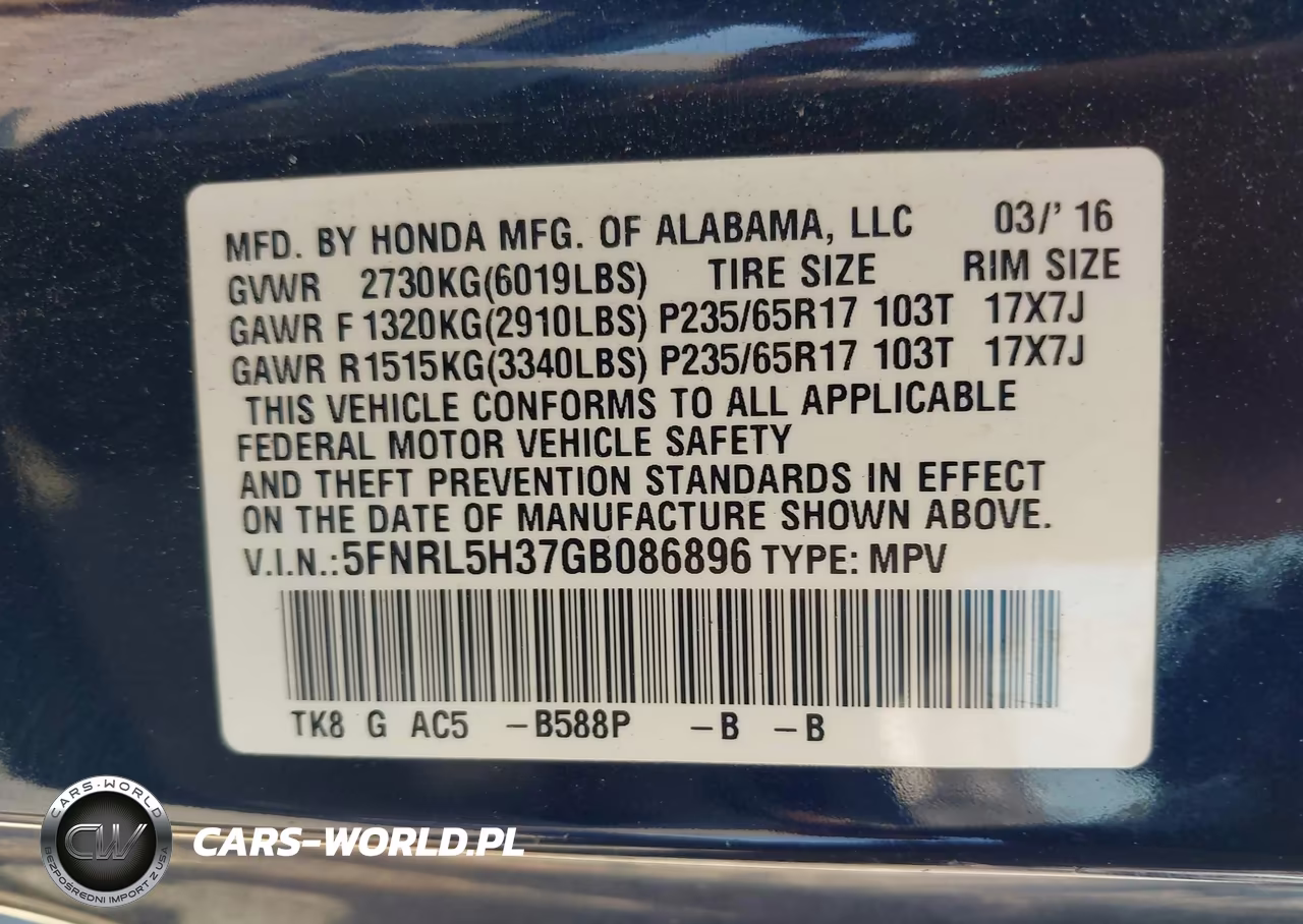 2016 Honda Odyssey Se VIN:5FNRL5H37GB086896 - 9