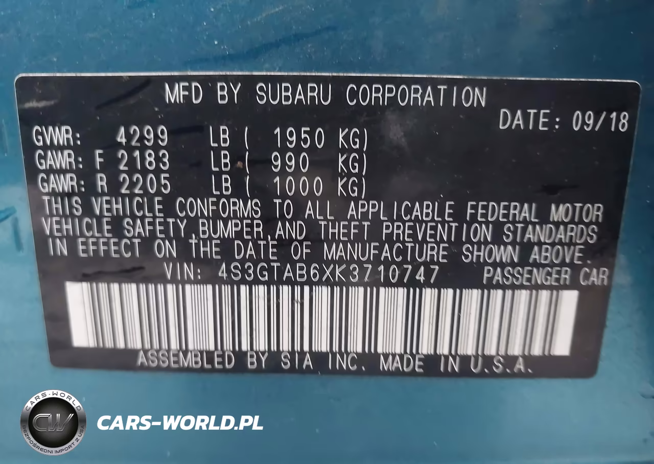 2019 Subaru Impreza 2.0I VIN:4S3GTAB6XK3710747 - 9