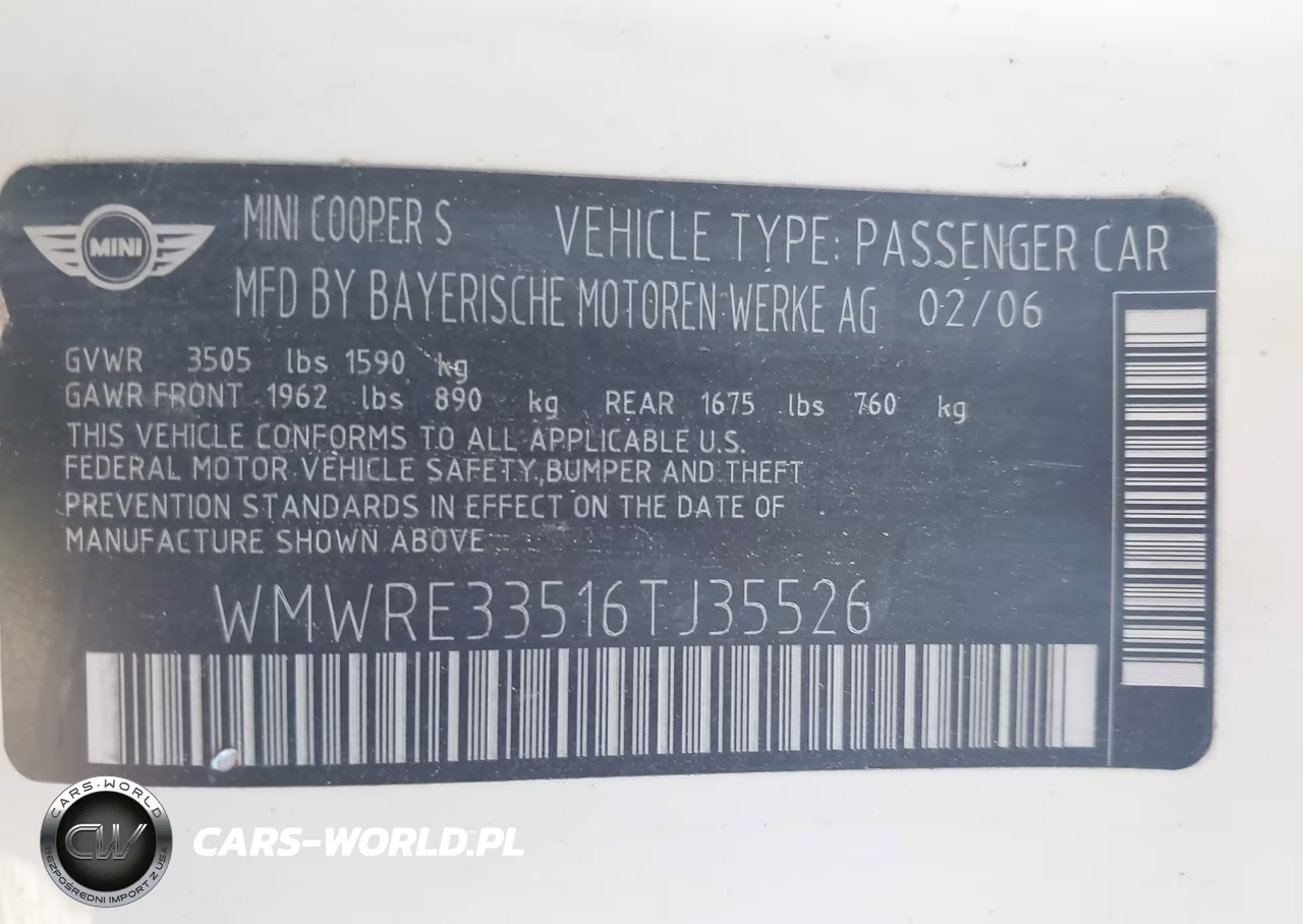 2006 Mini Cooper S VIN:WMWRE33516TJ35526 - 9