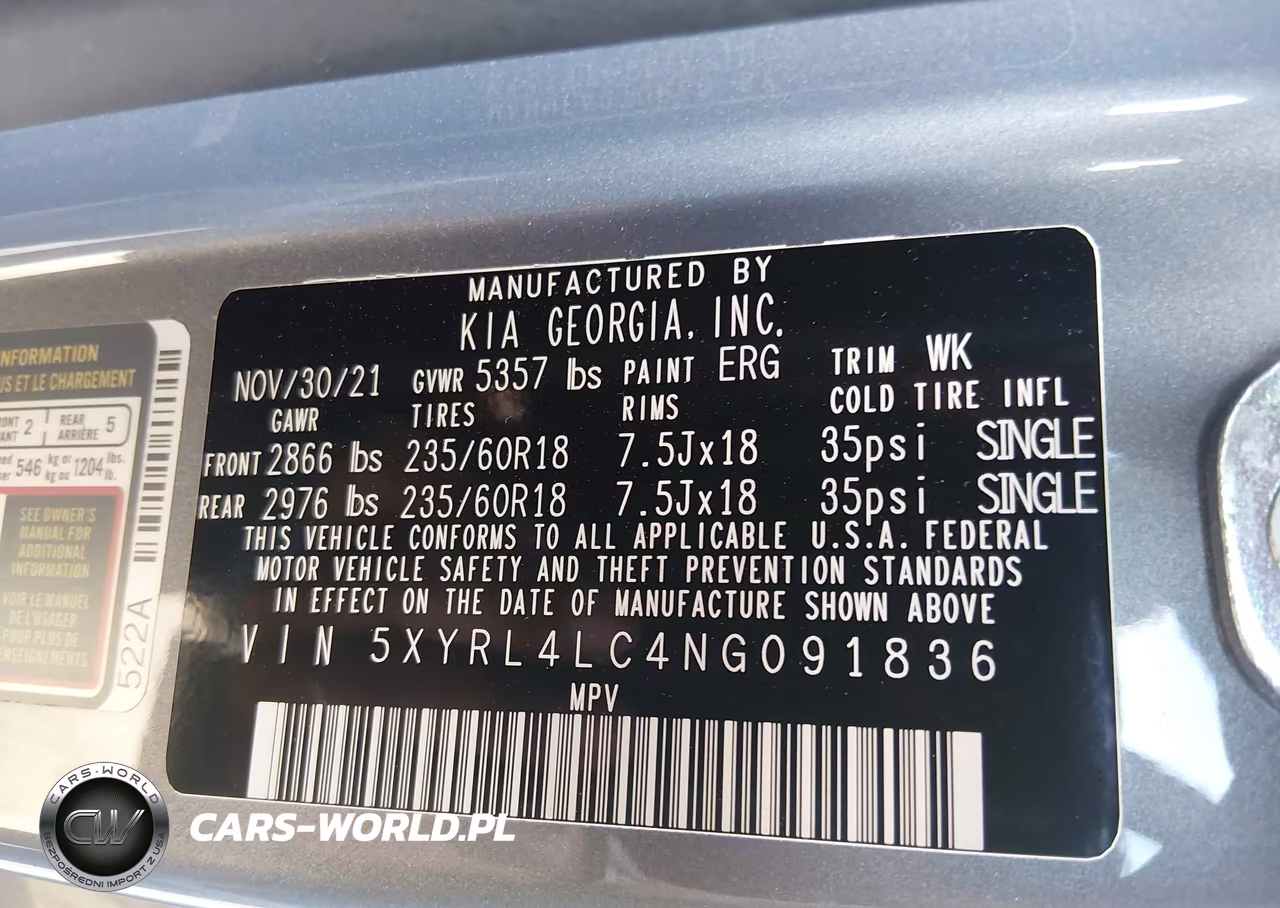 2022 Kia Sorento S VIN:5XYRL4LC4NG091836 - 9