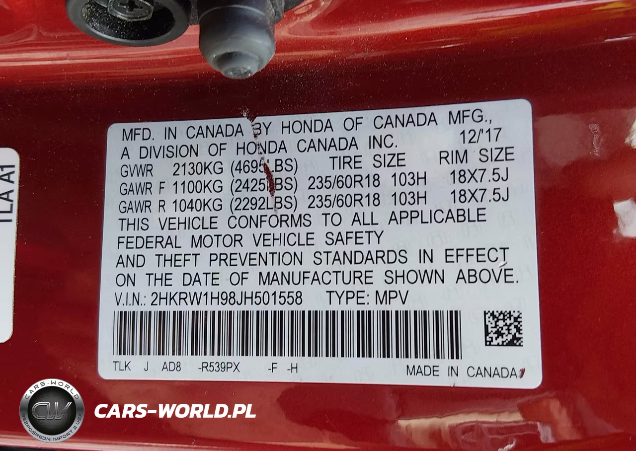 2018 Honda Cr-V Touring VIN:2HKRW1H98JH501558 - 9