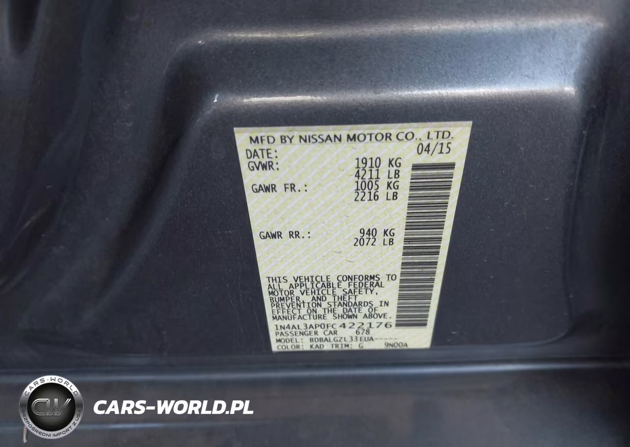 2015 Nissan Altima 2.5-2.5 S-2.5 Sl-2.5 Sv VIN:1N4AL3AP0FC422176 - 9