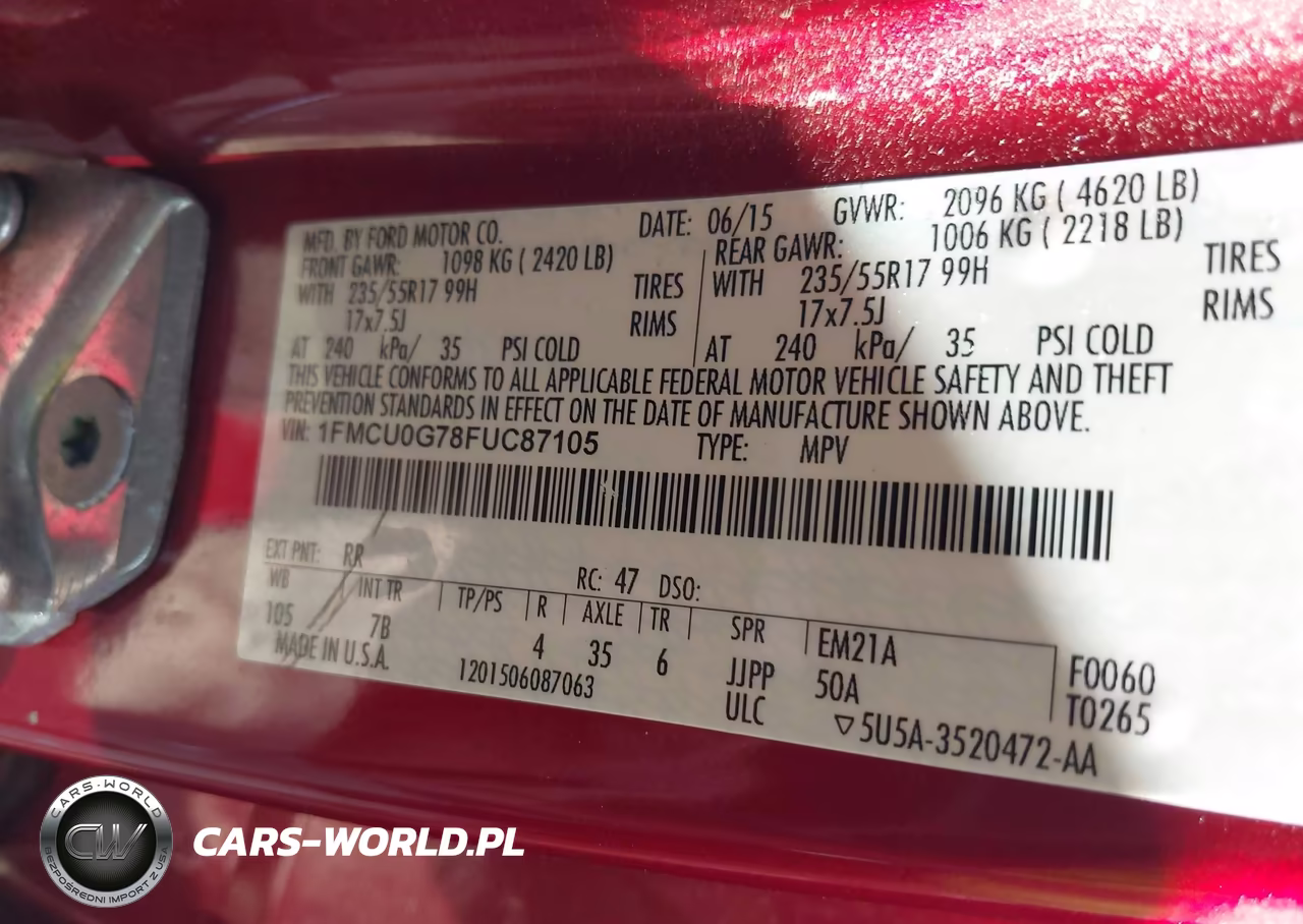 2015 Ford Escape Se VIN:1FMCU0G78FUC87105 - 9