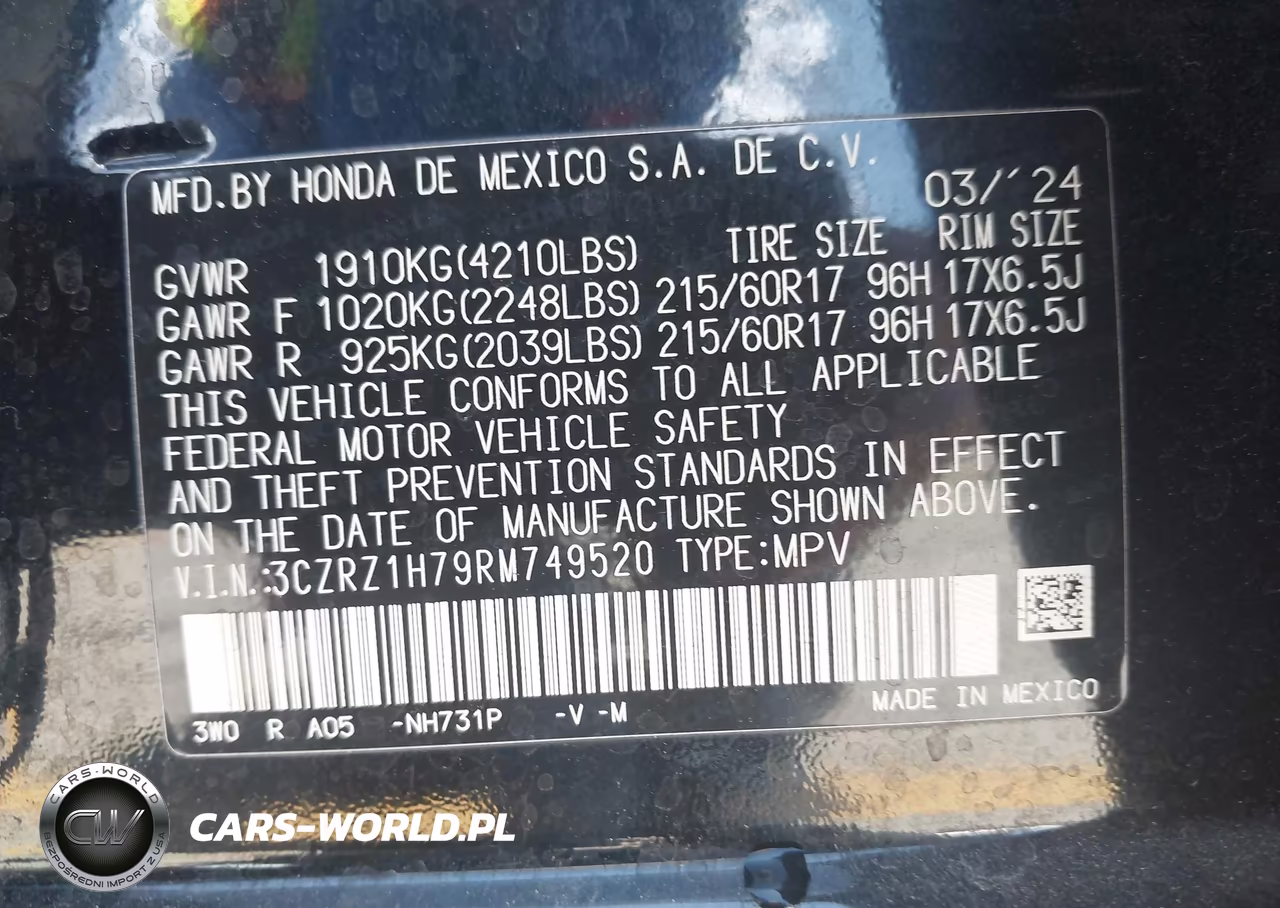 2024 Honda Hr-V 2Wd Ex-L-2Wd Ex-L W-O Bsi VIN:3CZRZ1H79RM749520 - 9