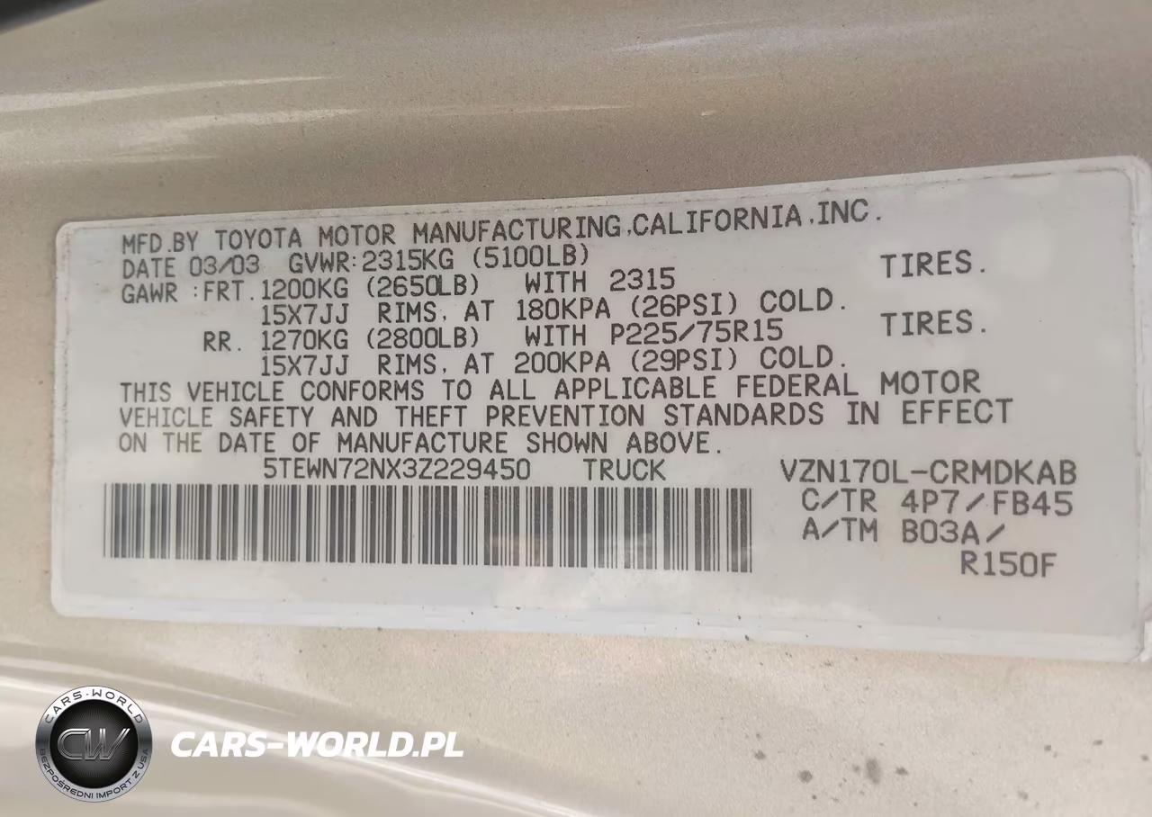 2003 Toyota Tacoma Base V6 VIN:5TEWN72NX3Z229450 - 9
