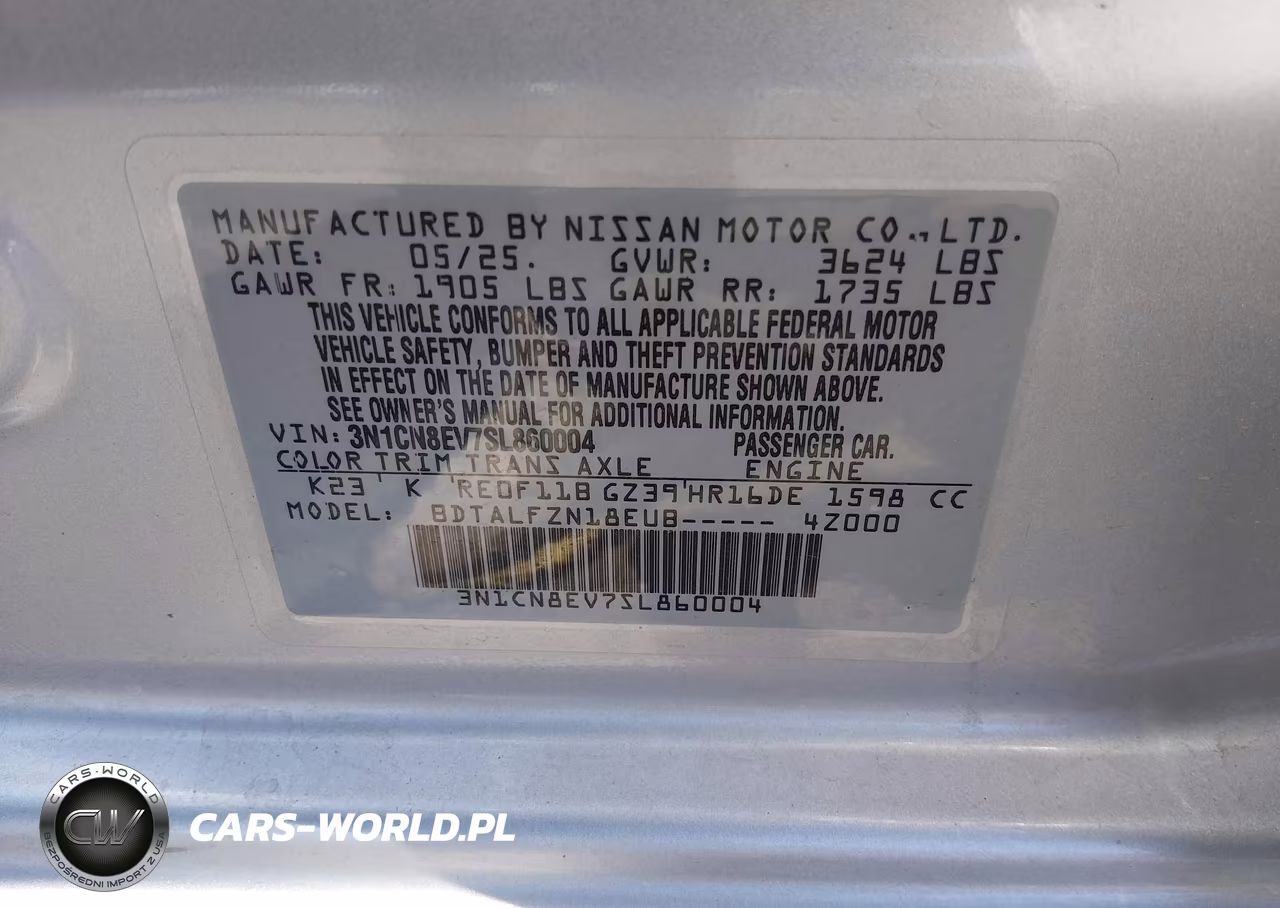 2025 Nissan Versa 1.6 Sv VIN:3N1CN8EV7SL860004 - 9