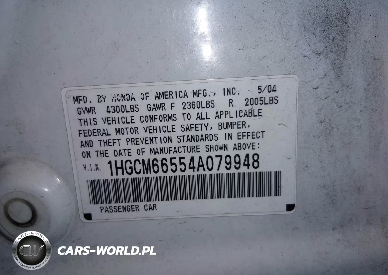 2004 Honda Accord 3.0 Ex VIN:1HGCM66554A079948 - 9