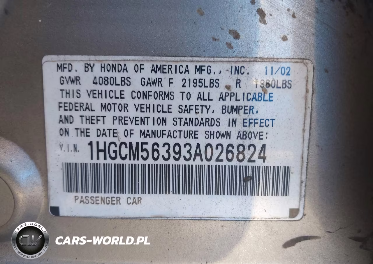 2003 Honda Accord 2.4 Lx VIN:1HGCM56393A026824 - 9
