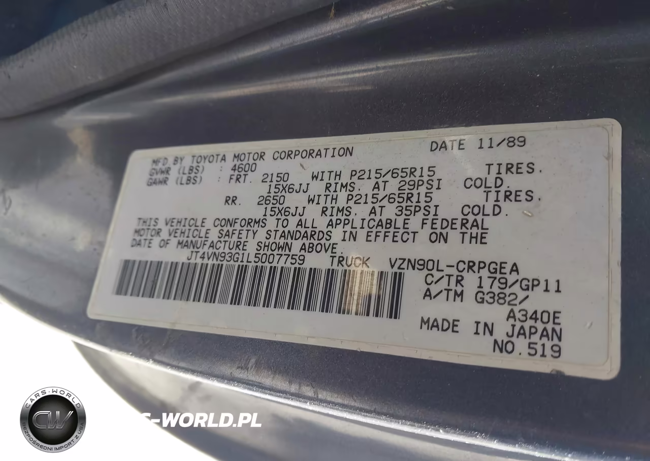 1990 Toyota Pickup 1-2 Ton Ex Long Whlbs Sr5 VIN:JT4VN93G1L5007759 - 9