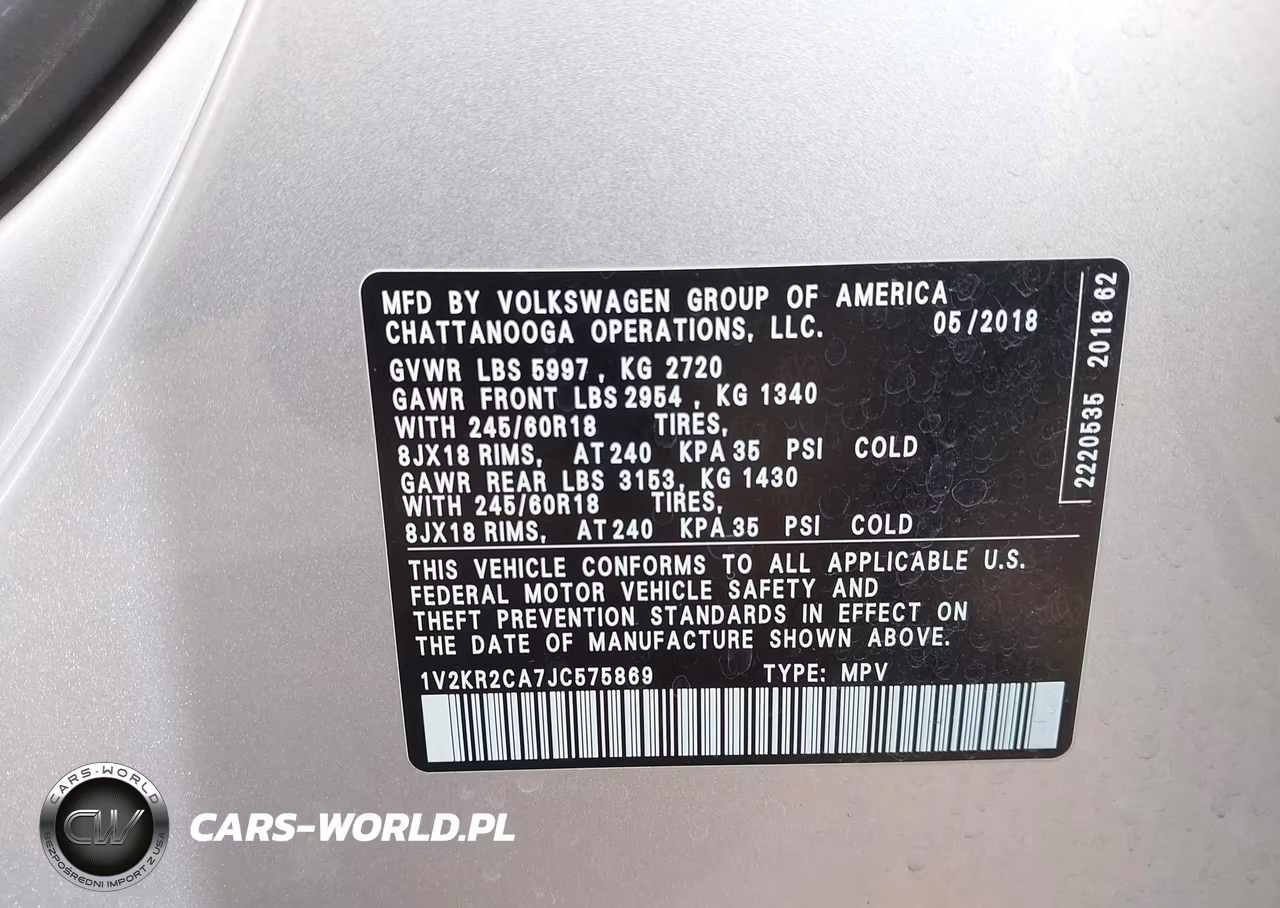 2018 Volkswagen Atlas 3.6L V6 Se VIN:1V2KR2CA7JC575869 - 9