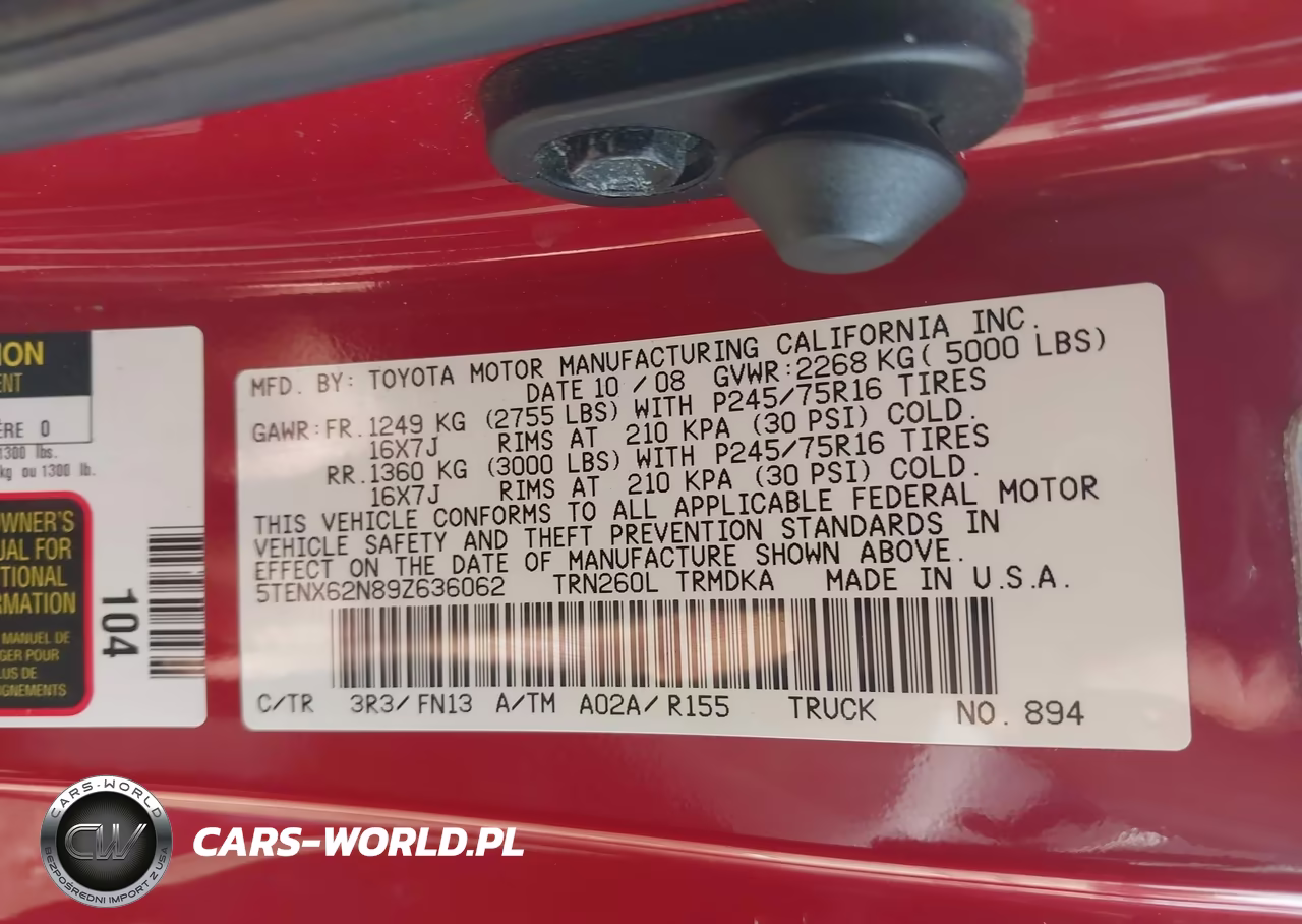2009 Toyota Tacoma Prerunner VIN:5TENX62N89Z636062 - 9
