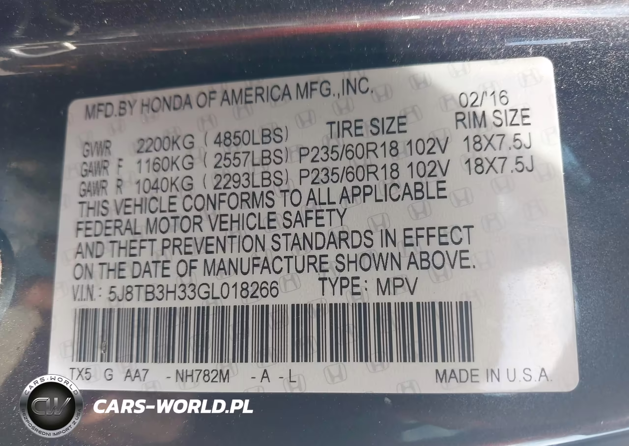 2016 Acura Rdx Acurawatch Plus Pkg VIN:5J8TB3H33GL018266 - 9