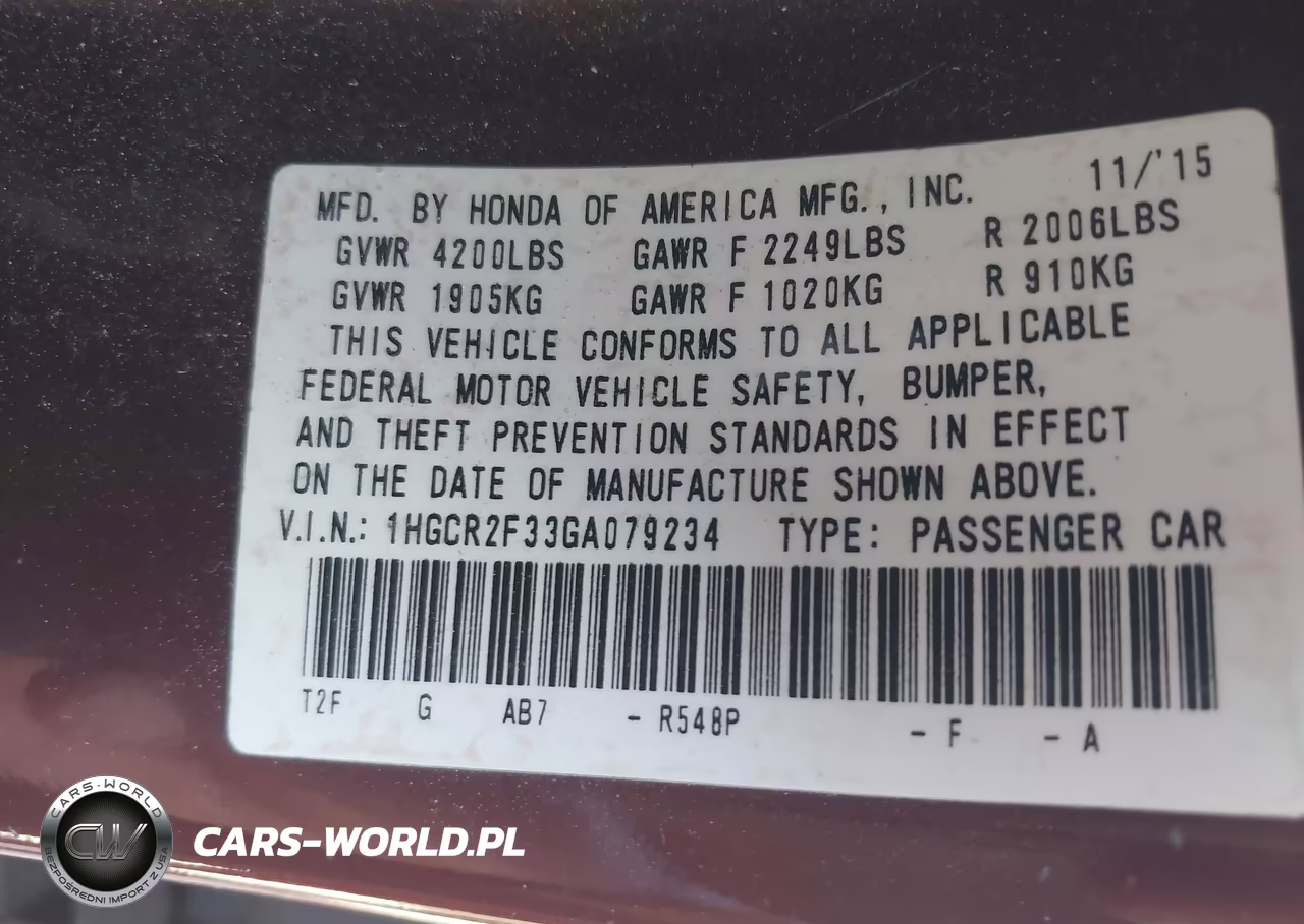 2016 Honda Accord Lx VIN:1HGCR2F33GA079234 - 9