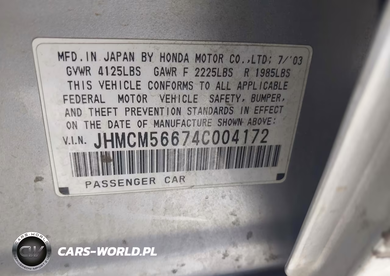 2004 Honda Accord 2.4 Ex VIN:JHMCM56674C004172 - 9