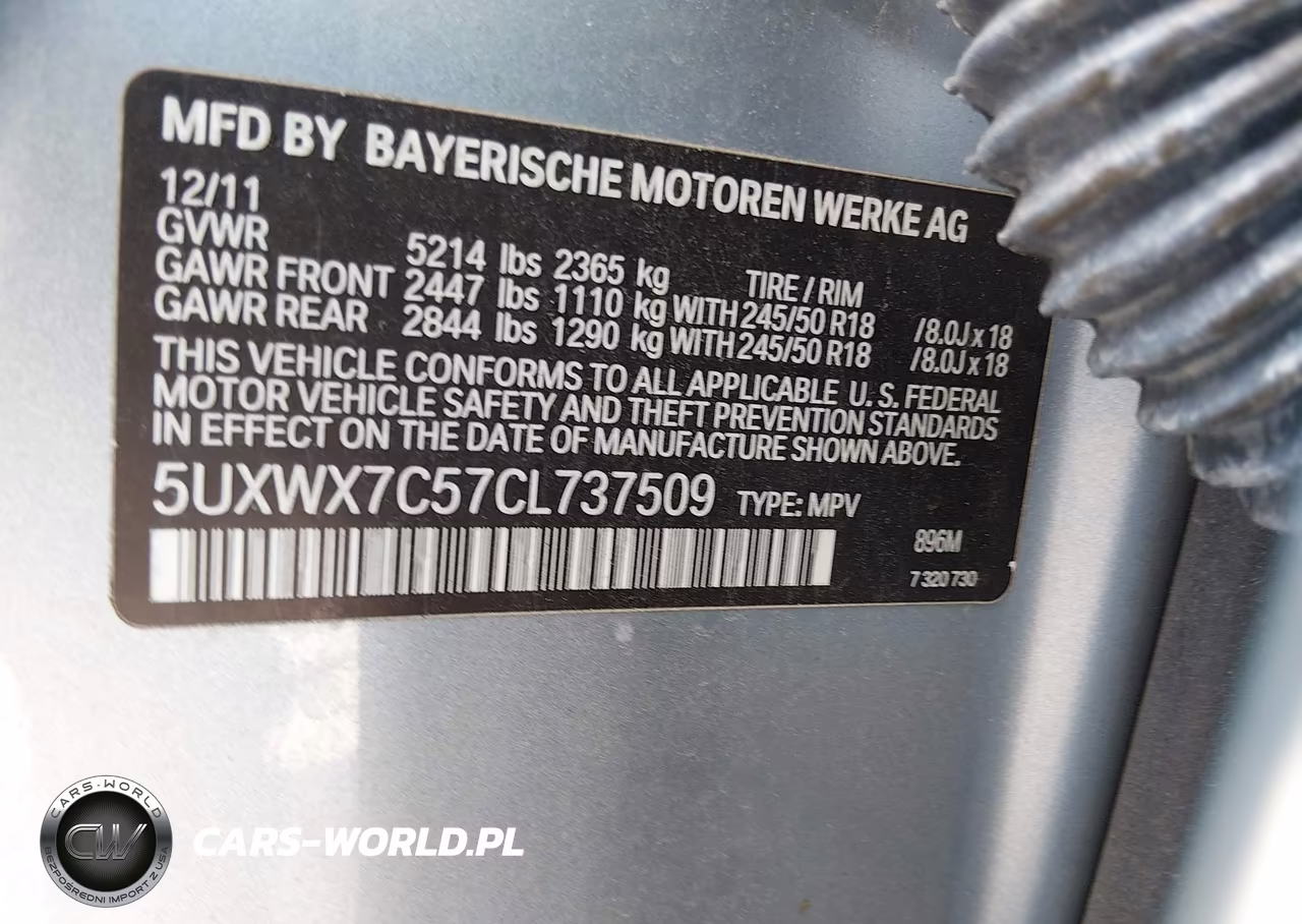 2012 BMW X3 xDrive35I VIN:5UXWX7C57CL737509 - 9