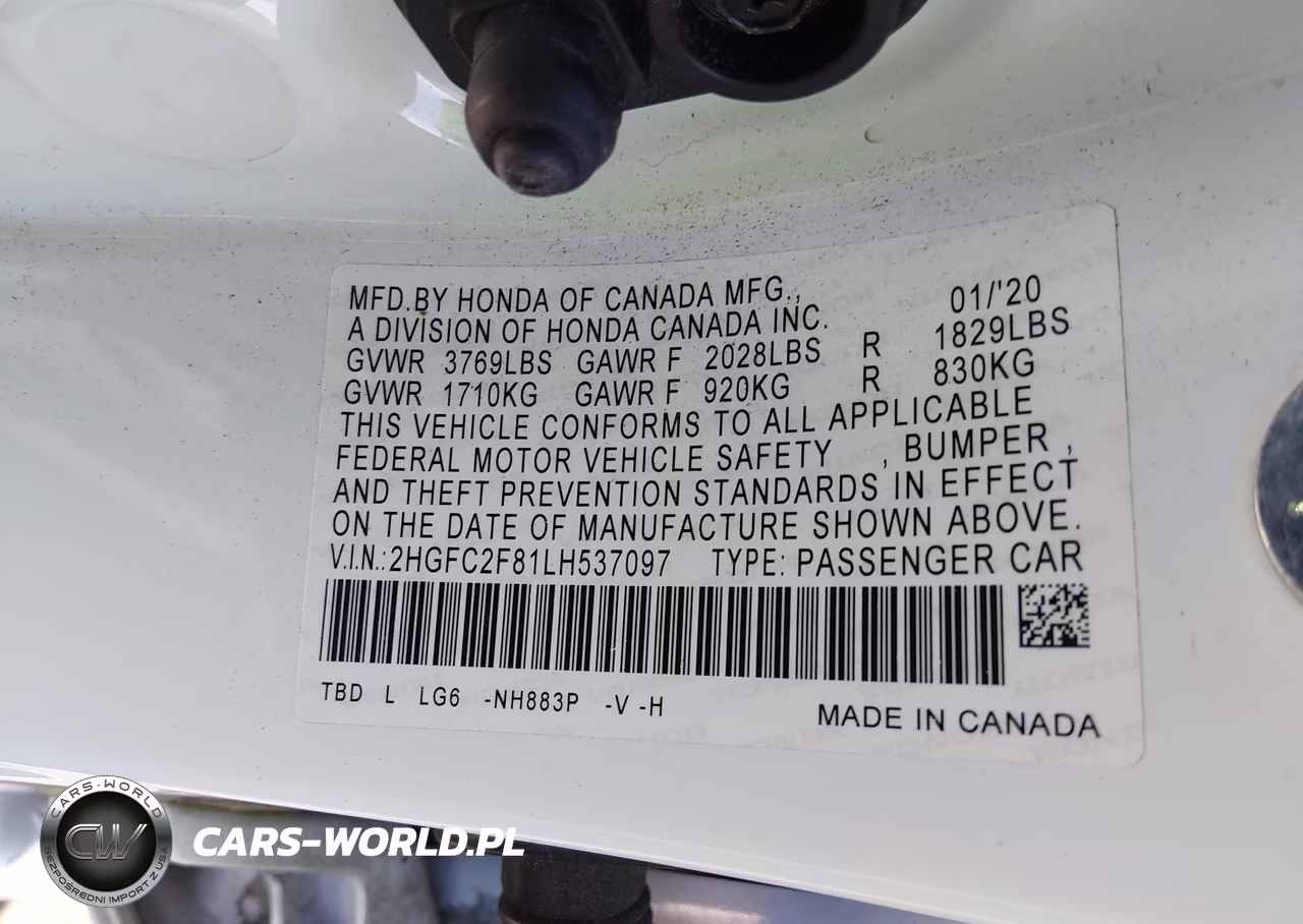 2020 Honda Civic Sport VIN:2HGFC2F81LH537097 - 9